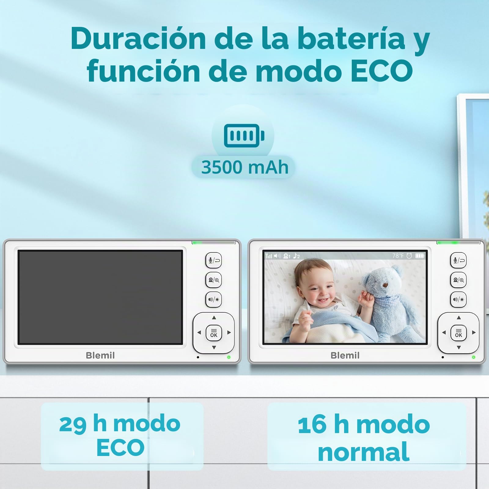 Monitor de bebé actualizado con batería de 29 horas, monitor de video IPS de pantalla dividida de 4.3 pulgadas con dos cámaras y audio, panorámica/inclinación/zoom remoto, conversación bidireccional