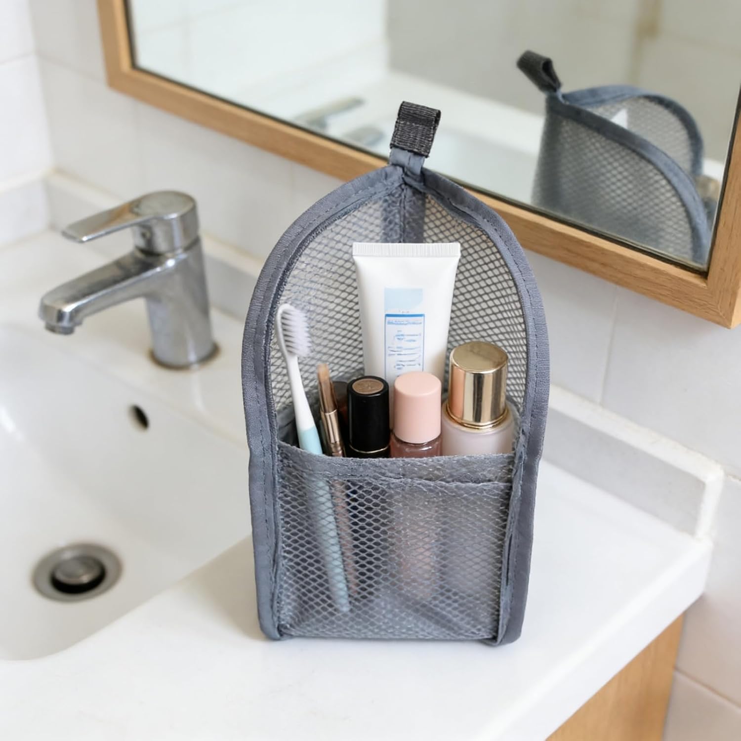 Standing Toiletry Bag Stand up Makeup Brush Holder for Travel, Black, Cosmetic Case