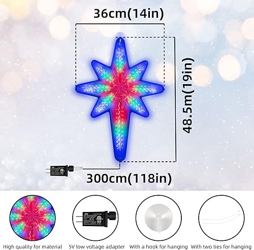 Miniatura 7 de LAMPHOME Estrella de Belén de 20 pulgadas con 44 luces LED con movimiento, estrella de Belén 3D, estrella digital para colgar en Navidad al aire