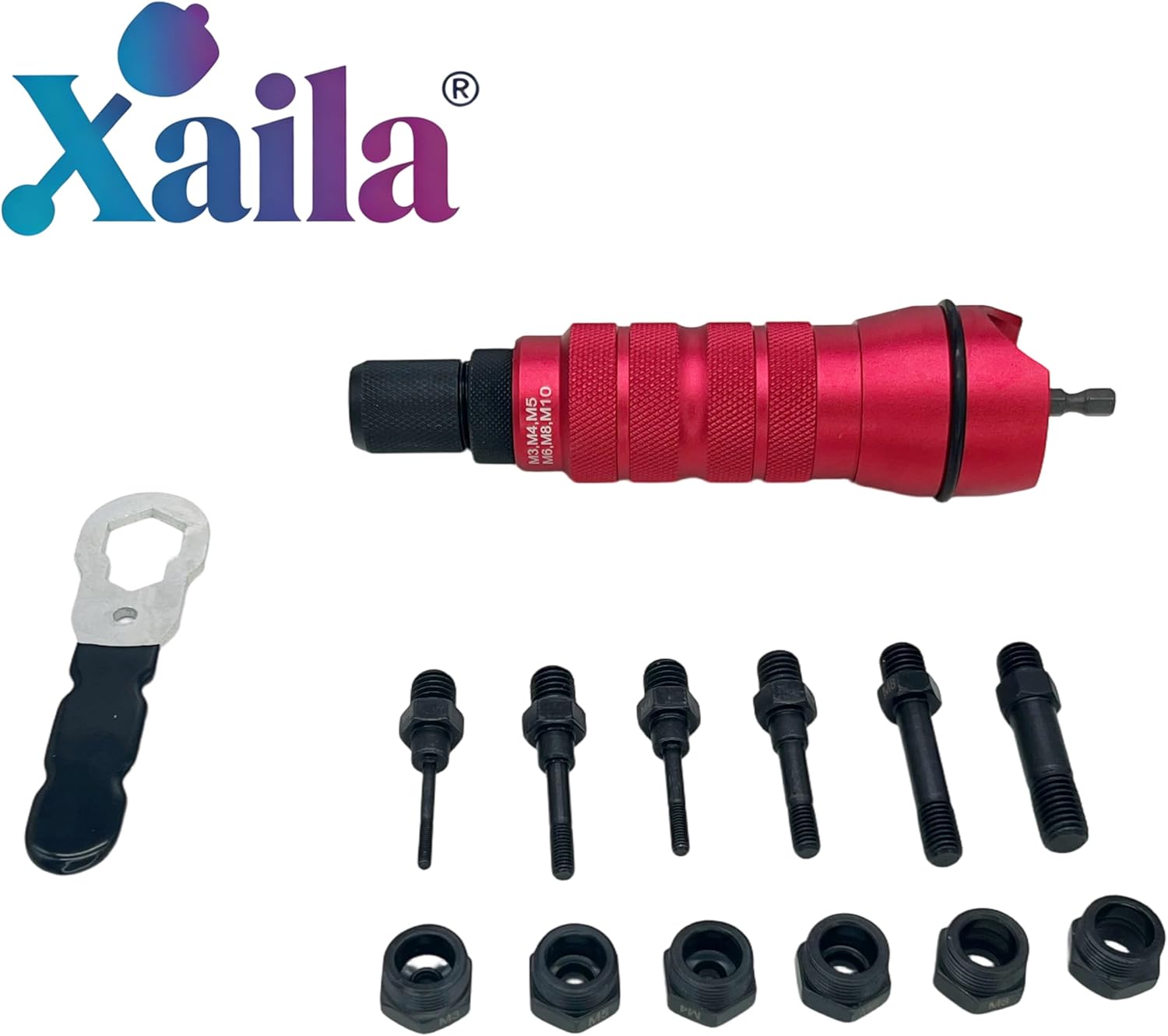 Xaila 3/8" Rivet Nut Drill Adapter Kit - M3 to M10 & 10-24 to 3/8-16, CNC Machined Power Tool Attachment Converts Your Drill into a Rivet Nut Setter, Replacement for Astro ADN38 XL Style Tools