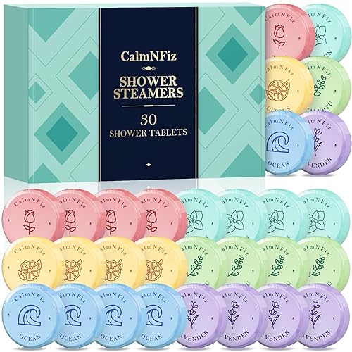 CalmNFiz 30 Pack Shower Steamers for Women Present Set, Shower Bath Bombs with 6 Scents, Self-Care Items for Wife As Valentine's Day and Mothers Day Present Idea, Birthday Present Stocking Suffers - 30