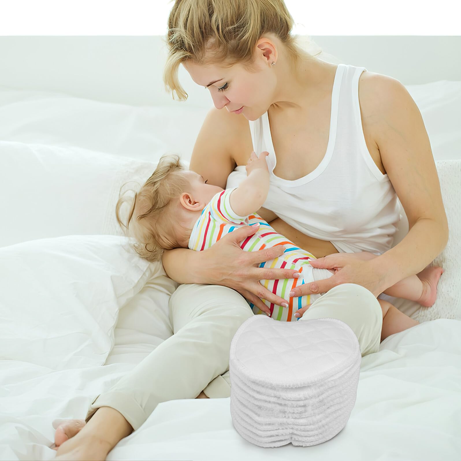 BESPORTBLE Coppette Assorbilatte in Cotone Lavabili per Allattamento, 20 Unitá Bianche, Morbide sulla Pelle, Assorbenti e Riutilizzabili per Uso Giorno e Notte