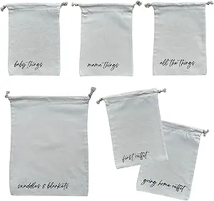 Lucky Love Hospital Bags For Labor and Delivery, Diaper Bag Organizing Pouches and Hospital Bag Essentials For Mom (Canvas Drawstring Hospital Pouches)