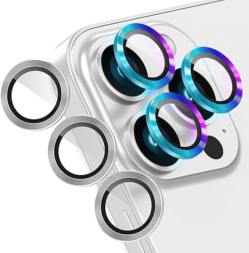 Miniatura 22 de AGVEE 3+3 6 Pack para iPhone 12 Pro Max de 6.7" Protector de lente de cámara, anillo metálico Bling Diamond y Bling Glitter, película de cubierta de