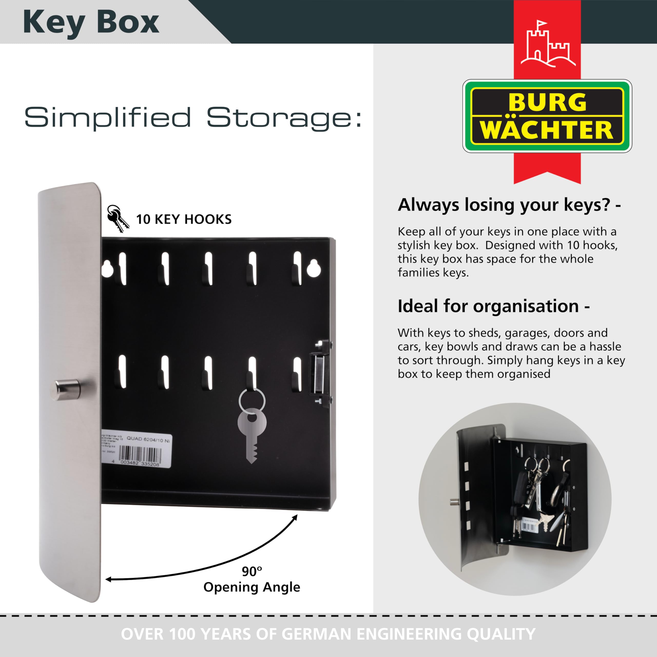 Cassetta Portachiavi Con Lavagna Magnetica - Bianco, Con Ganci E Pennarello