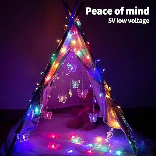 Vista 35 de Butterfly Curtain Lights 13ft 96 LED Twinkle Fairy Lights 8 Modes String Lights with Remote, Butterfly Hanging Decoration for Bedroom Dorm Wall