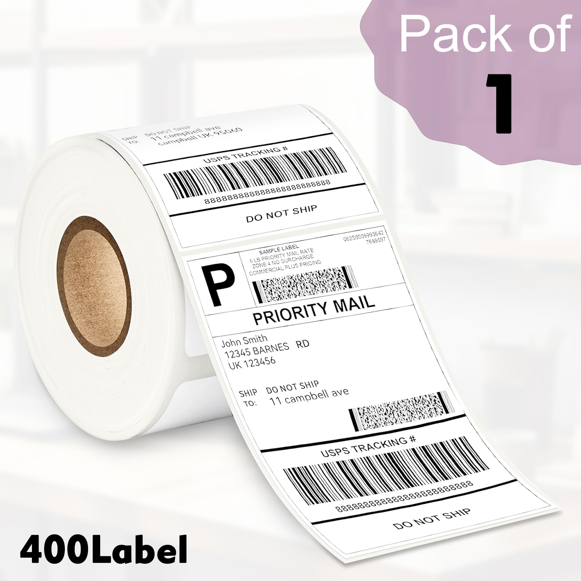 GLUN® Direct Thermal Label Stickers,4x6 Inch (100x150mm), 400 Labels Per Roll Compatible with Thermal Printers, Self-Adhesive Shipping Labels Pack of 1 — Amazon image 2