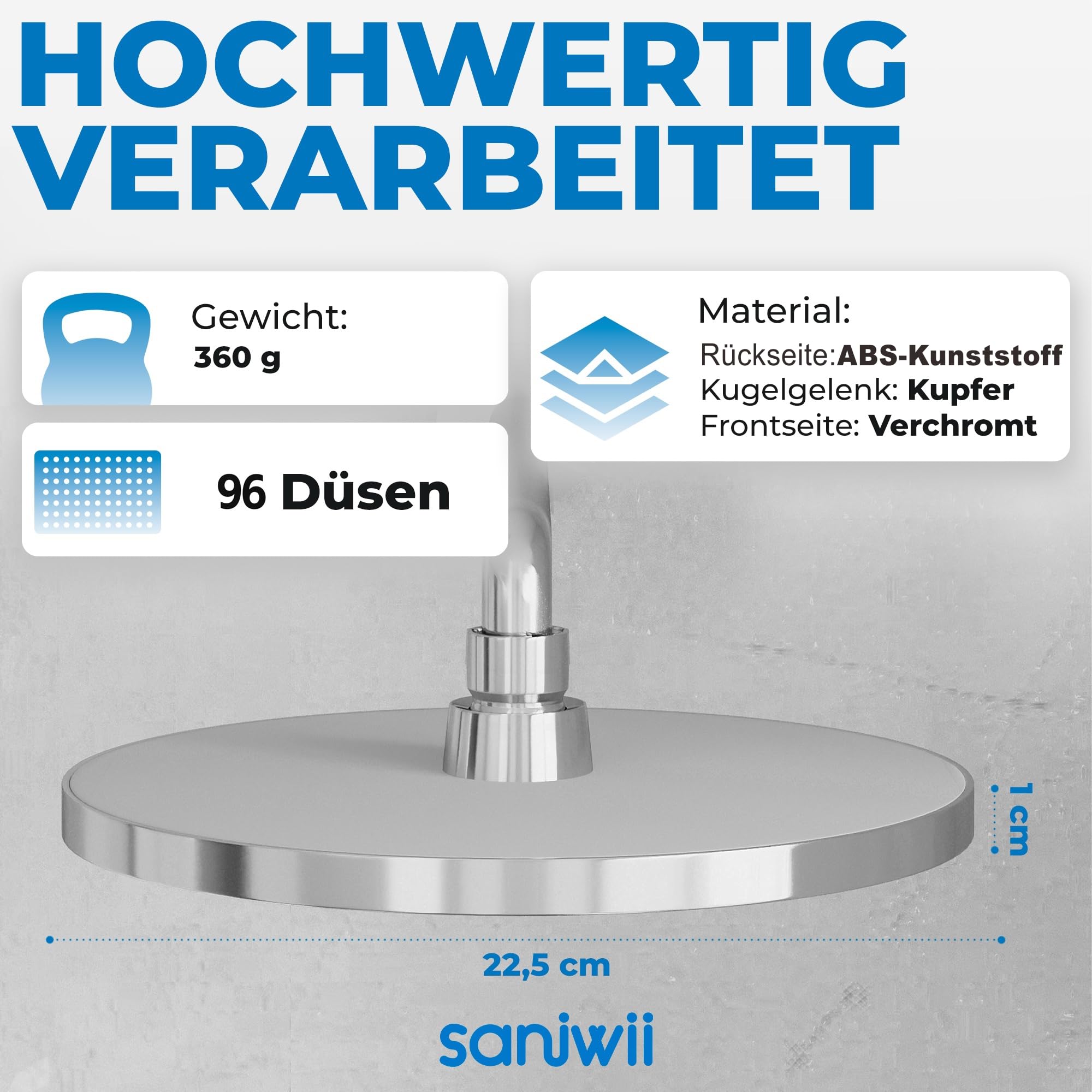 Regendusche [Duschkopf & Selbstreinigung] – Kalkfreie & Rostfreie Regenwalddusche | Wellness-Regenbrause (verchromt, rund)