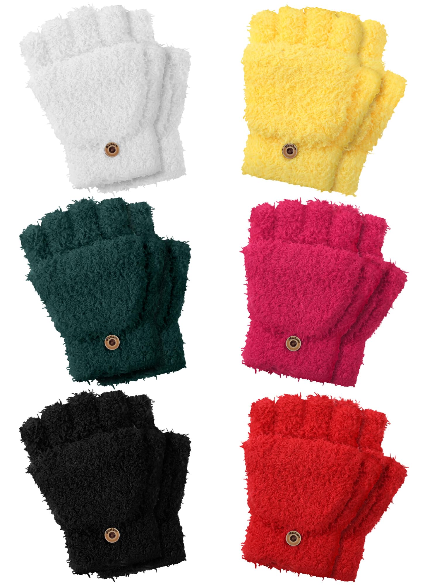 Geyoga 6 Pairs Kids Fingerless Gloves