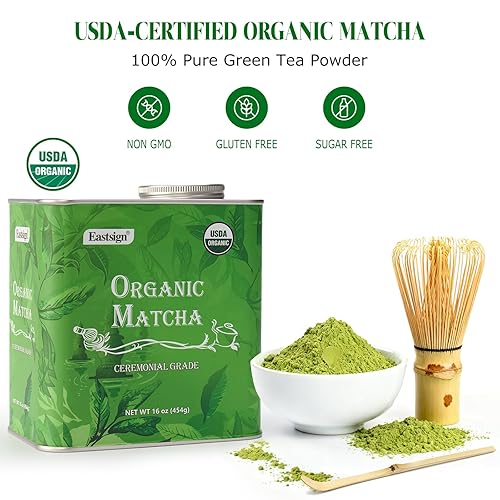 Vista 2 de Eastign - Polvo de matcha ceremonial a granel (1 libra/16.01 oz), matcha de grado ceremonial orgánico, té matcha orgánico USDA, perfecto para café