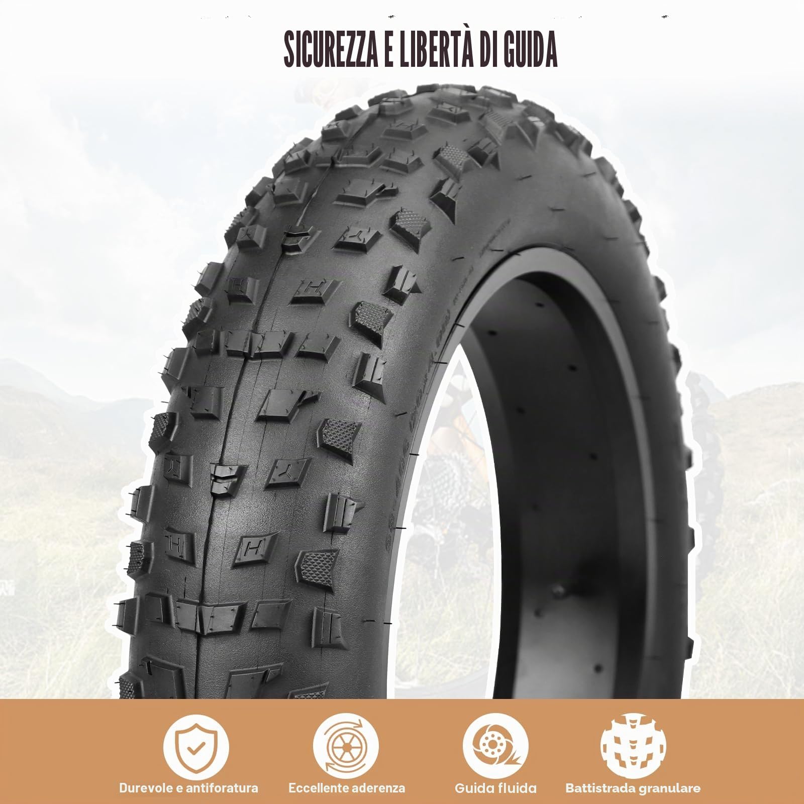 Confezione da 2 pneumatici pieghevoli per bicicletta Fat Bike Tire Grasso, 20/26 x 4,0 cm, per bicicletta elettrica, Mountain Snow and Beach Bike