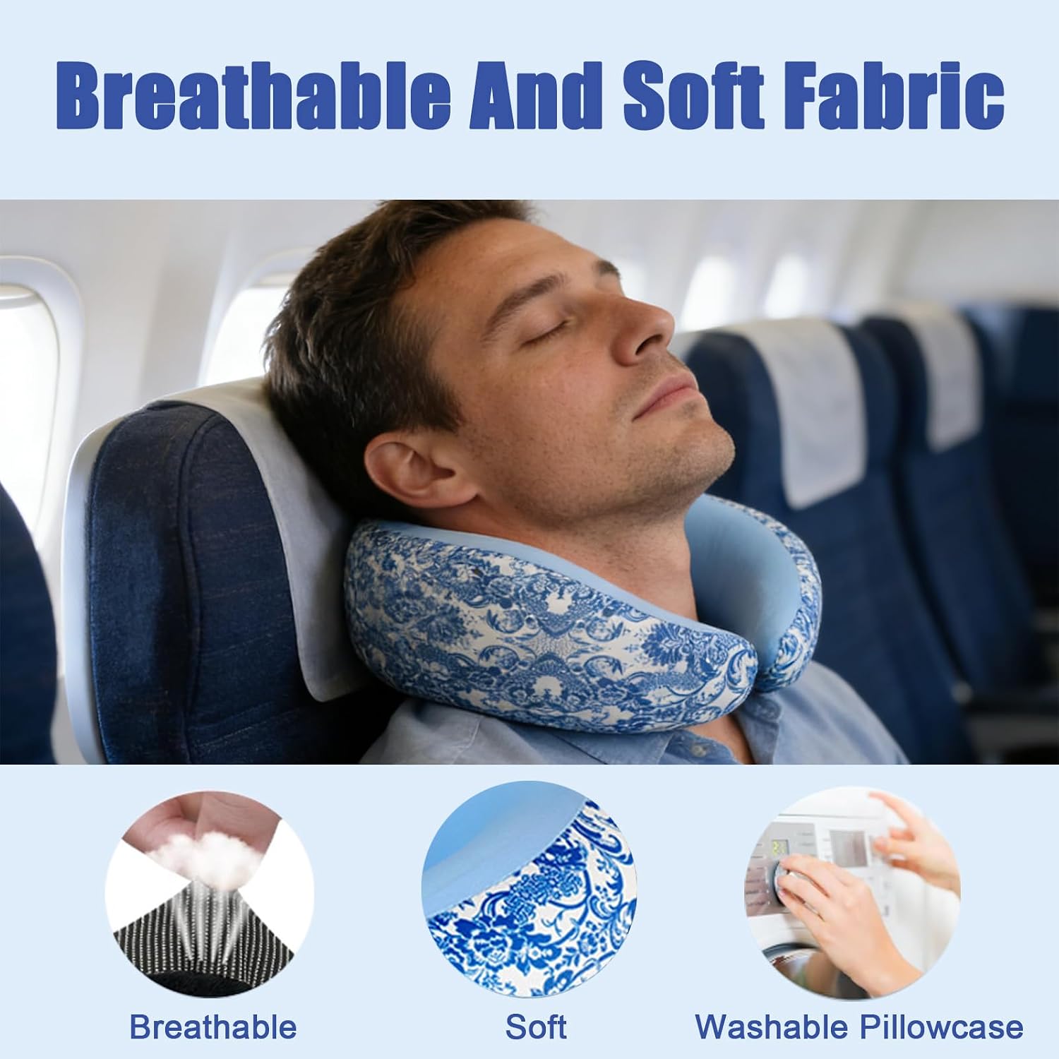 Memory Foam Neck Pillow, Blue and White Porcelain Design, Twisted Infinity Shape, Ergonomic Support Cushion (Blue and White)