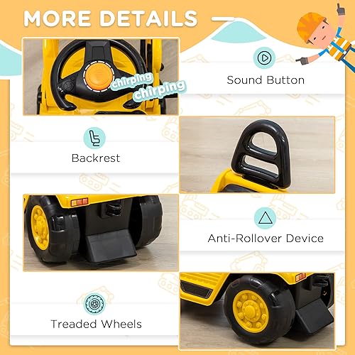 Miniatura 5 de Aosom Carrito de tracción para excavadora para niños con efectos de sonido juguete para niños pequeños o preescolares con almacenamiento debajo del