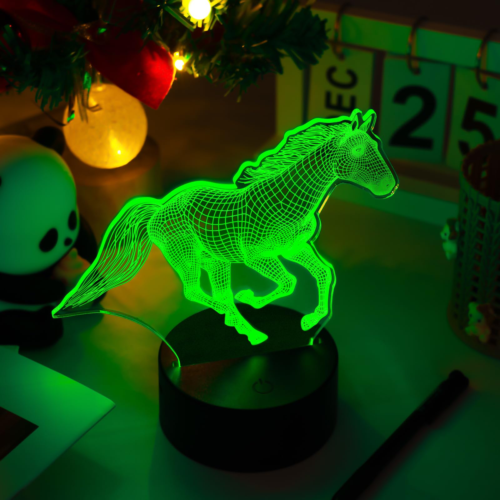 Lampada 3D LED Notte Cavallo 7 Colori Touch Con Base USB Per Camera Da Tavolo