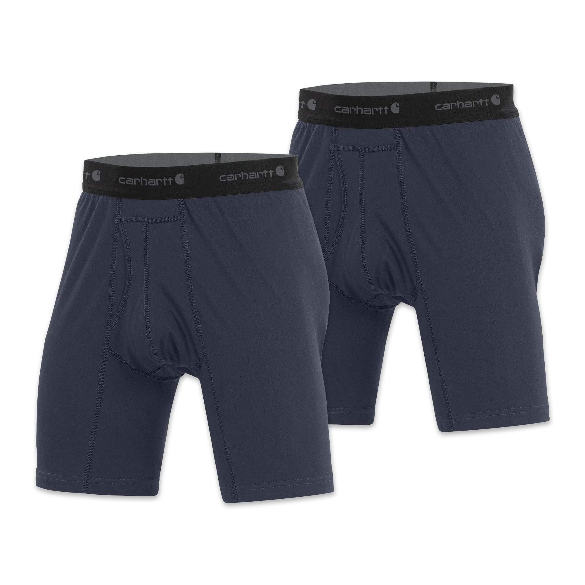 Carhartt Men's 8" Inseam Basic Cotton-Poly Boxer Brief 2-Pack, Navy, L