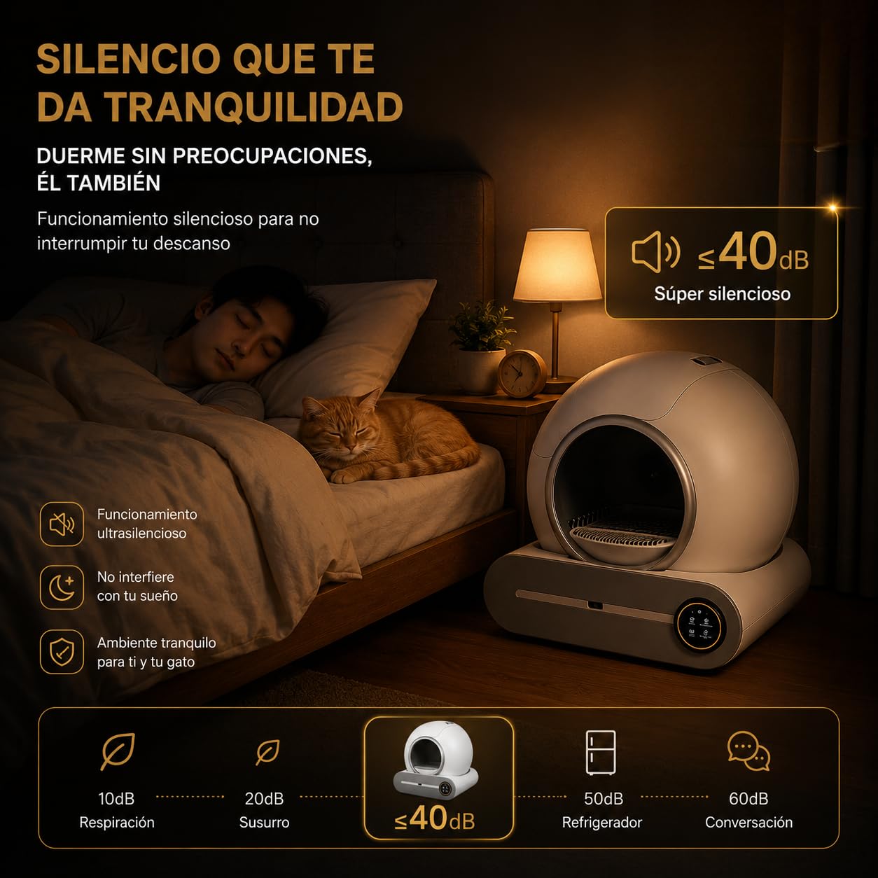PGD​​SGA Arenero Automático para Gatos Autolimpiable con App, 65+9L, Desodorización por Iones Negativos, Control Inteligente de Seguridad, Incluye 5 Rollos de Bolsas, Ideal para Varios Gatos