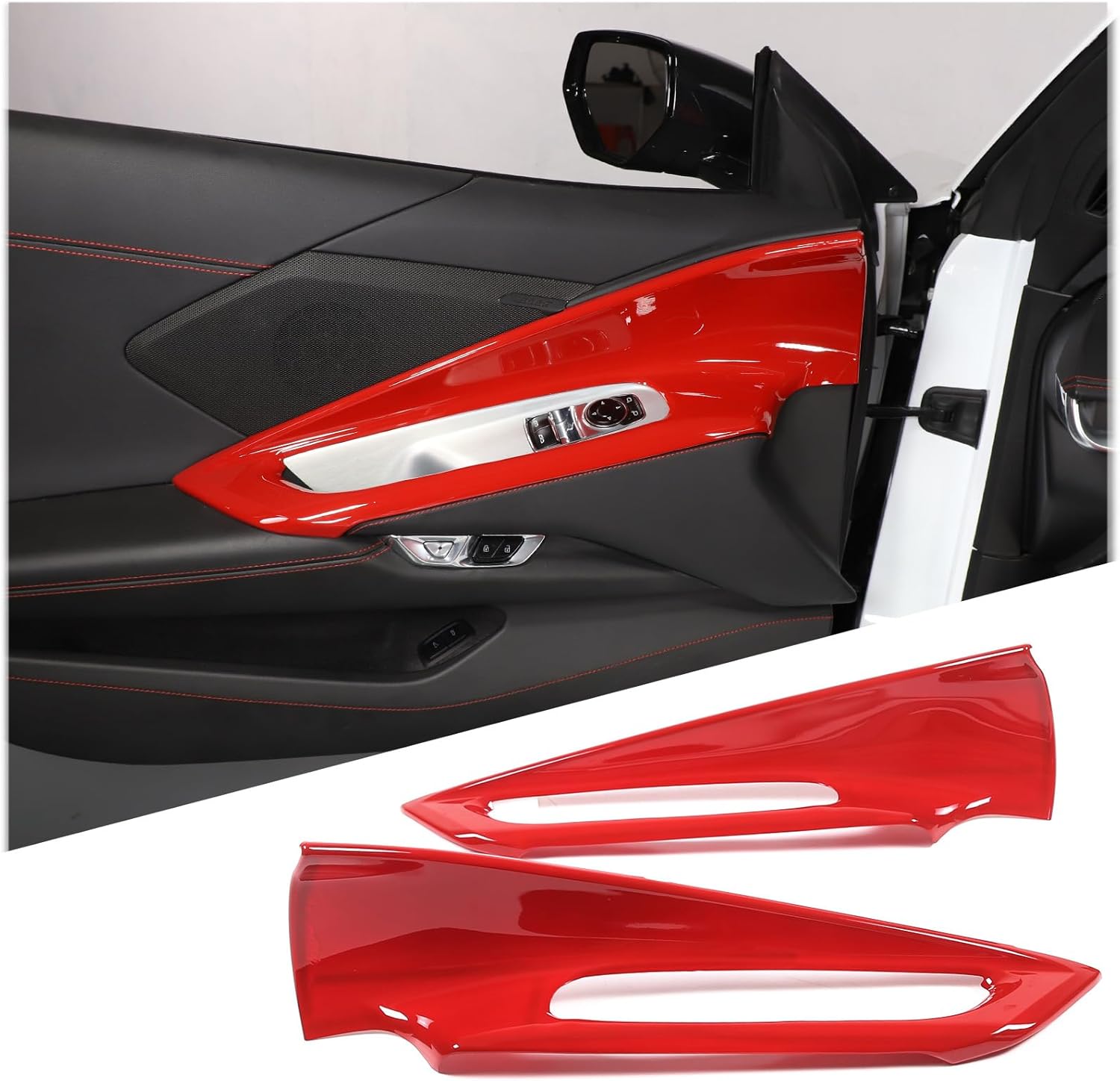 Inner Door Handle Panel Cover Compatible with Chevrolet Corvette C8 Stingray 2020-2026, ABS Window Lift Switch Exterior Frame Trim Accessories 2Pcs (Carbon Fiber Pattern Black)