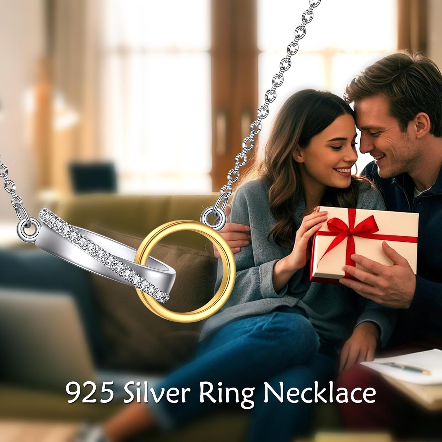 KZX Circle Necklace for Women 925 Sterling Silver Round Pendant Necklace Circle Jewelry Gifts for Women Lover Wife