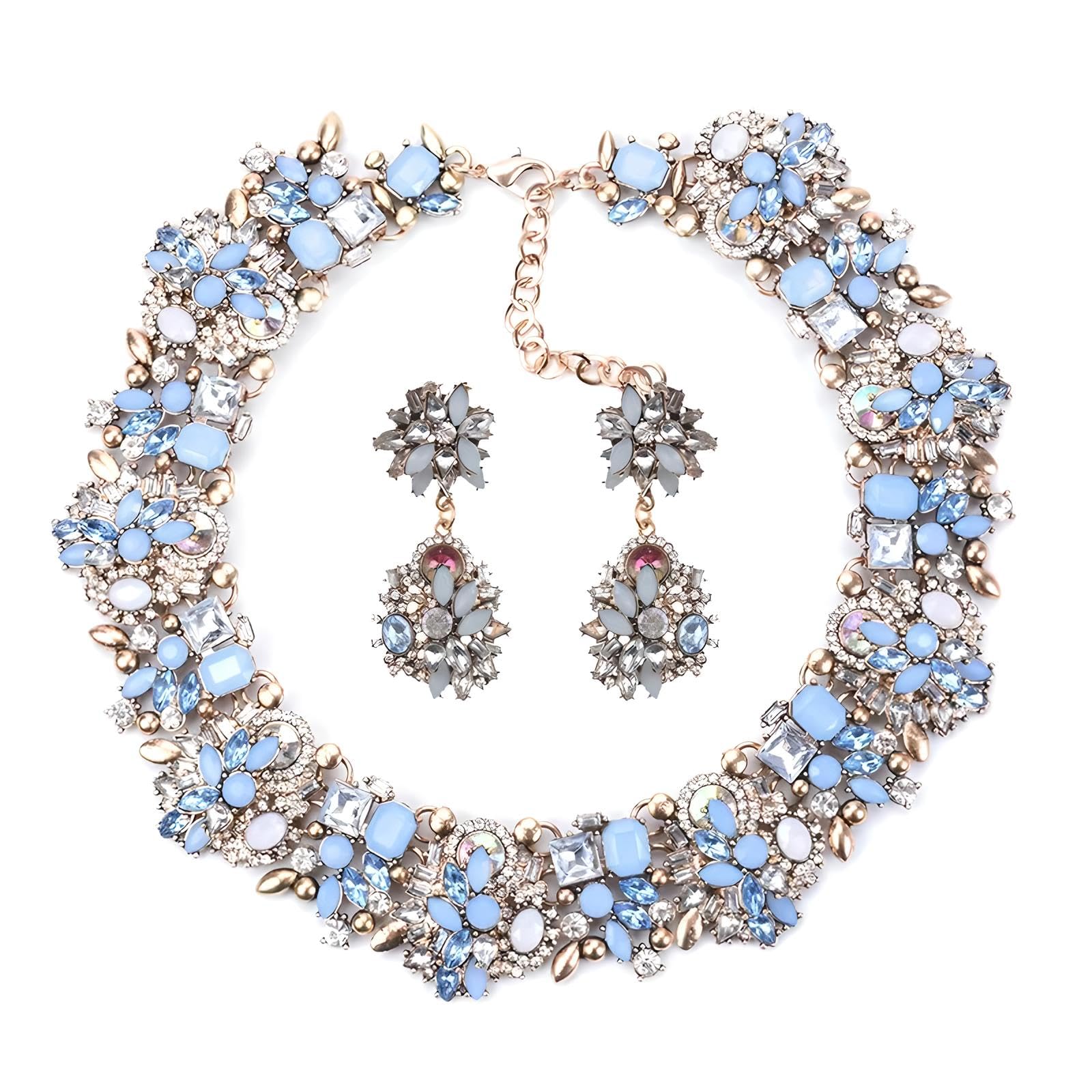View 1 of 14K Yellow Gold Bib Necklace For Mrs Jewelry, ZA Indian Emerald Colorful Beaded Statement Choker Women, Trendy Black Crystal Chunky Rhinestone Large Collar Big Bib Necklace Jewelry Formal Drag,