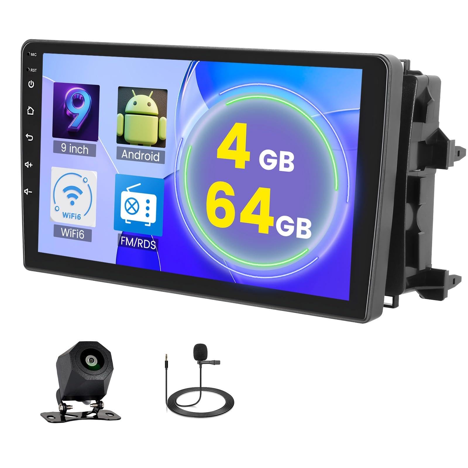 Hikity 5G WiFi 4+64G Android radio samochodowe do Toyoty Auris 2006-2011 Wireless Carplay Android Auto, 9-calowy ekran IPS radio samochodowe z nawigacją Bluetooth FM/RDS SWC kamera cofania