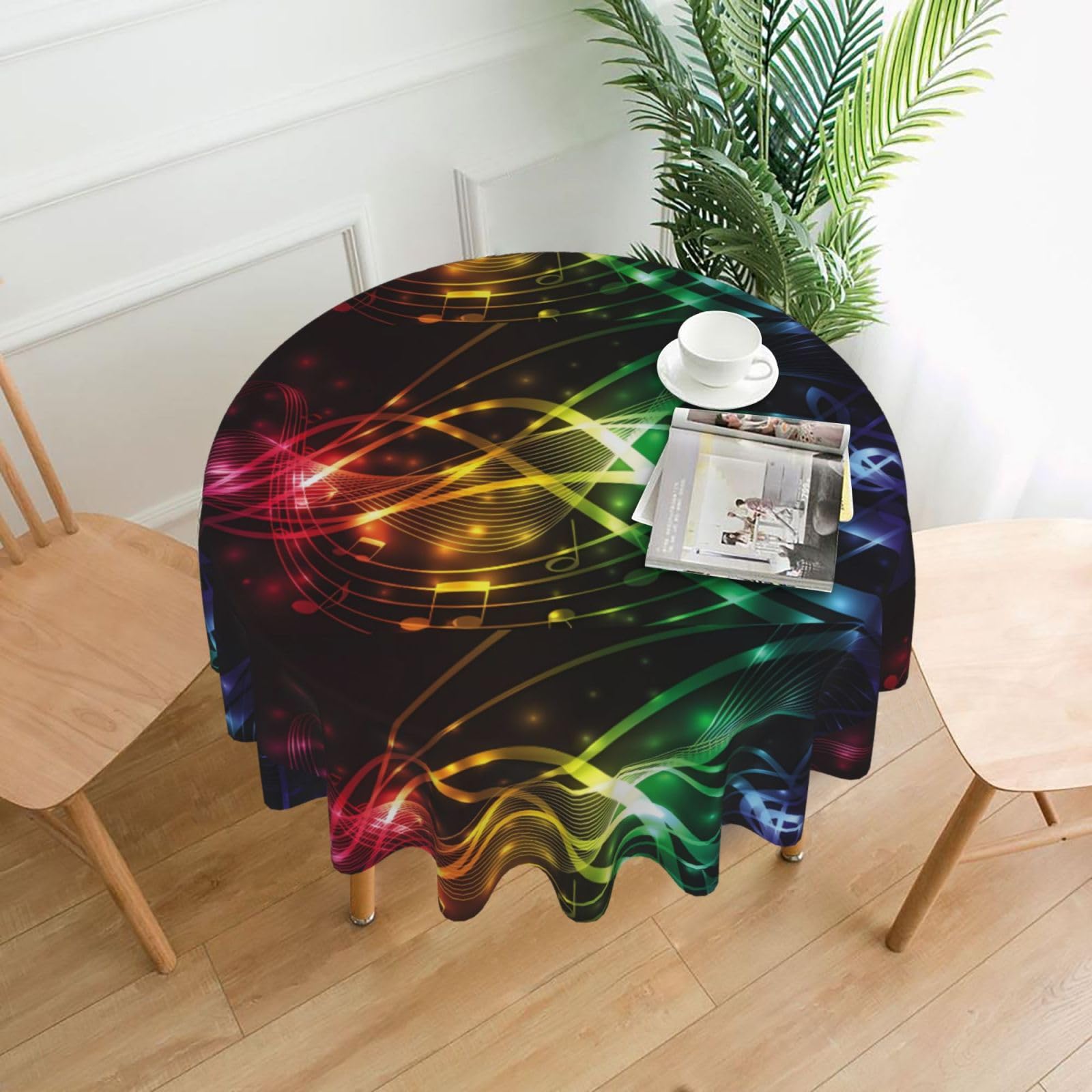 WHJSSF Colorful Music Notes Prints Round Decorative Tablecloth 60in - Elevate Your Dining Experience with a Stylish & Protective Table Throw