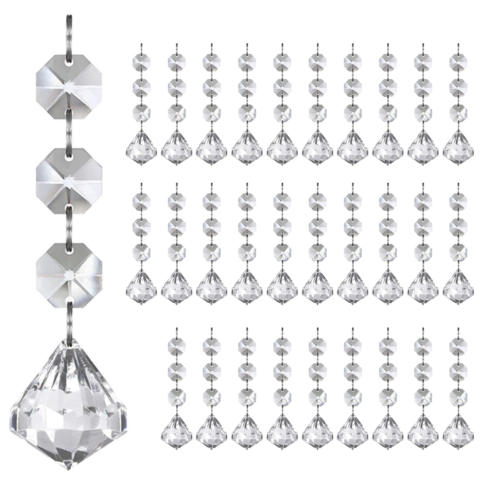 Sturdy Acrylic Snowflake Ice Sticks Christmas Decorations with Teardrop Balls, 30Pcs Clear Shatterproof Holiday Tree Ornaments Snowflake Ice Sticks Christmas Decorations