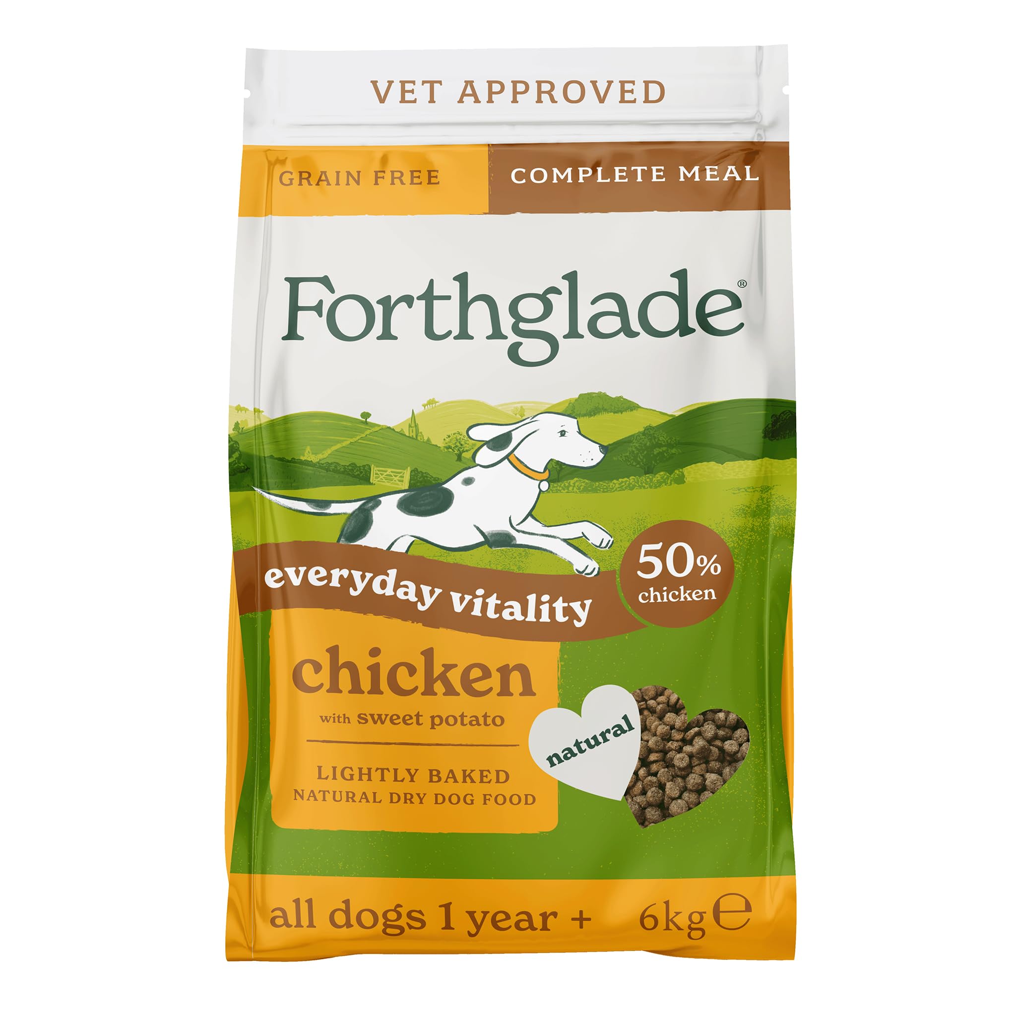 Forthglade Dry Dog Food, Lightly Baked, (6kg), Hypoallergenic and Grain Free Dog Food, Adult 1 Year +, Chicken With Sweet Potato, Complete and Balanced Meal, 50% Single Source Protein