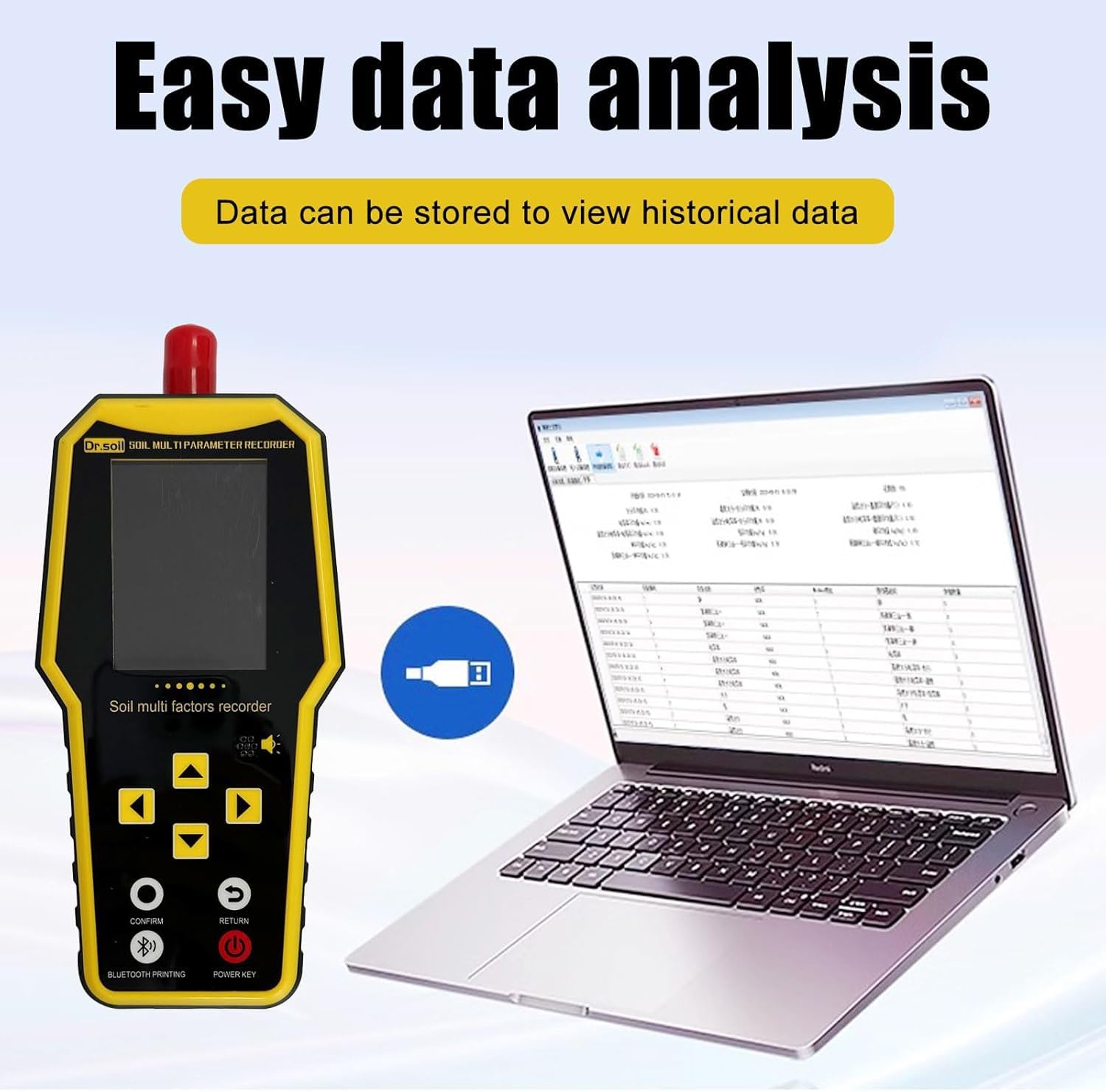 Tester del Terreno Multifunzionale 7 in 1, Tester di azoto, fosforo, potassio, NPK, PH, ECC., Test di fertilità del Terreno Digitale ad Alta precisione e sensibilità.