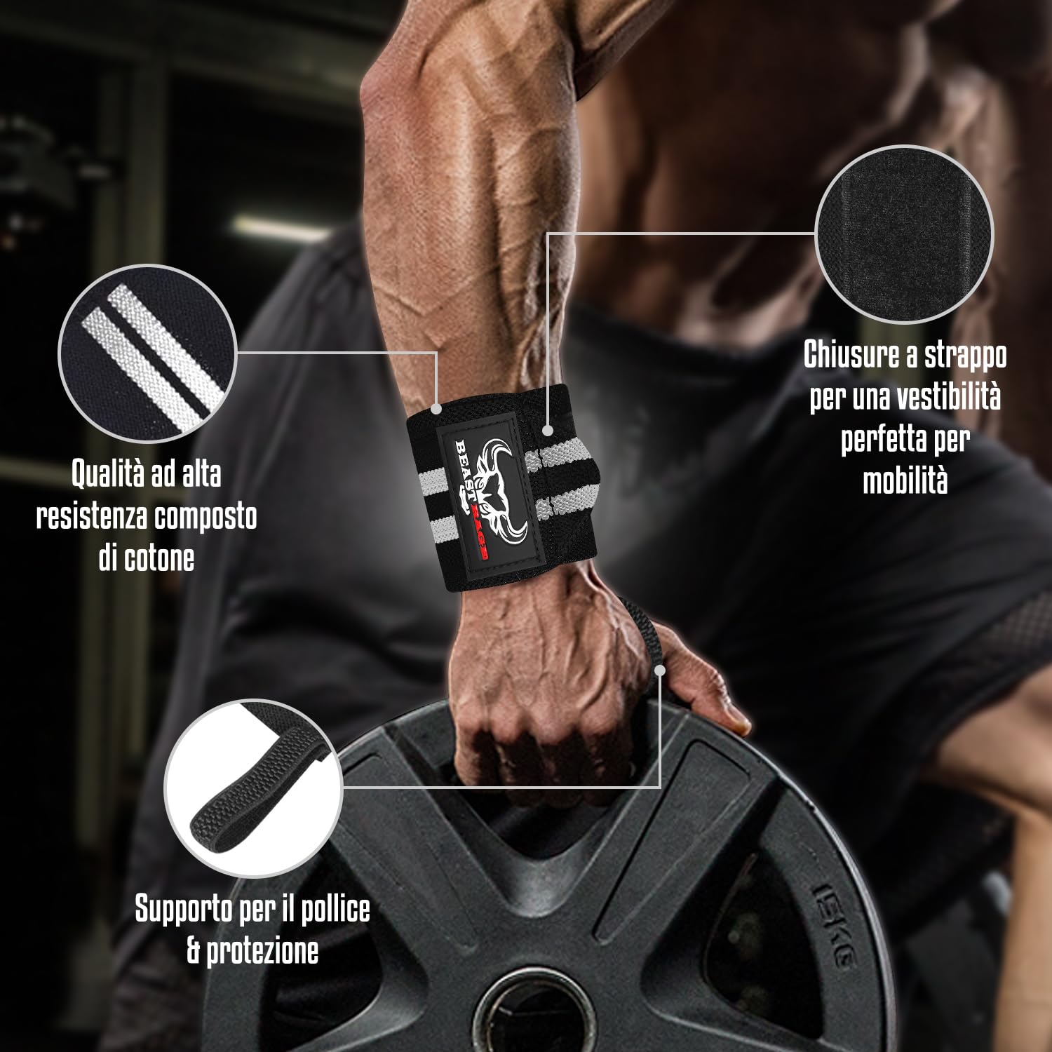 BEAST RAGE Straps Palestra Cinghie per Sollevamento Pesi Imbottite, Supporto per i Polsi, Cinghie per Fitness e Palestra, con Presa Flessibile Gel Fasce Polsi Accessori