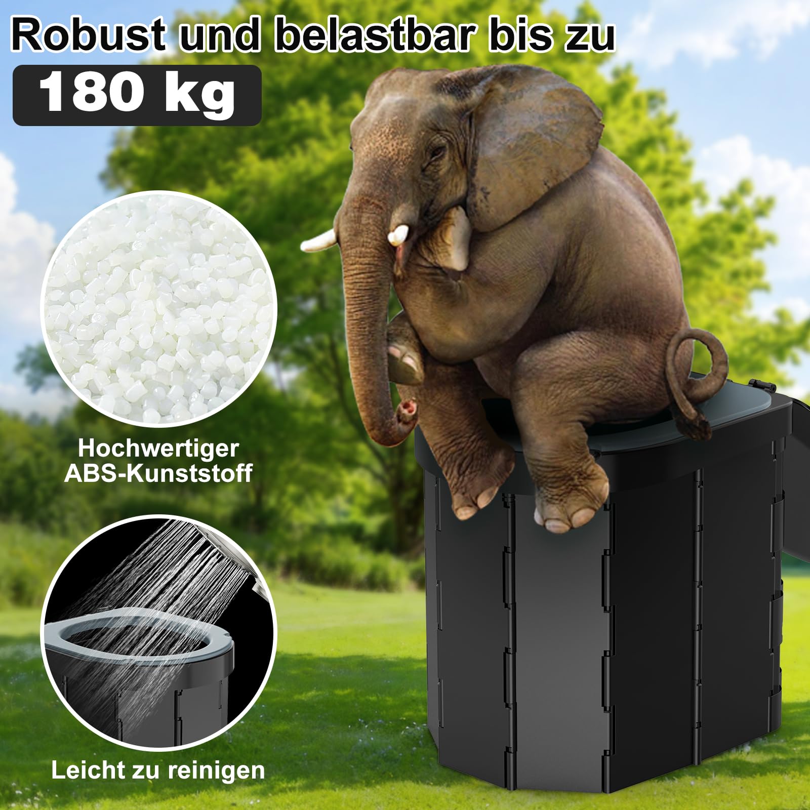WADEO Tragbare Camping- und Autotoilette mit komfortablem EVA-Sitz, Klapptoilette für Erwachsene (Männer und Frauen), Hygieneeimer mit integriertem Deckel, Papierhalter, Handyablage und 20 Beutel