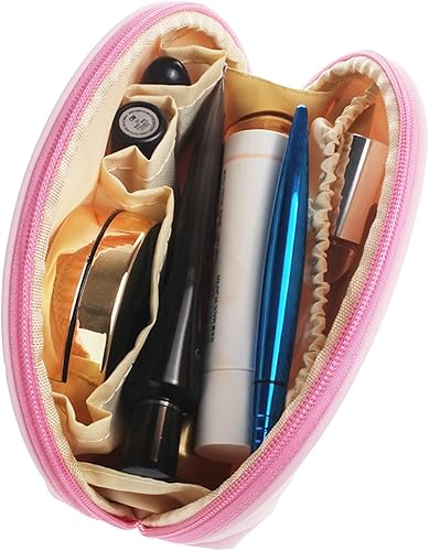 Miniatura 2 de Pequeña bolsa de maquillaje para monedero, portátil, impermeable, bolsa de cosméticos de viaje, bolsa de maquillaje para mujeres, Rosado, nailon