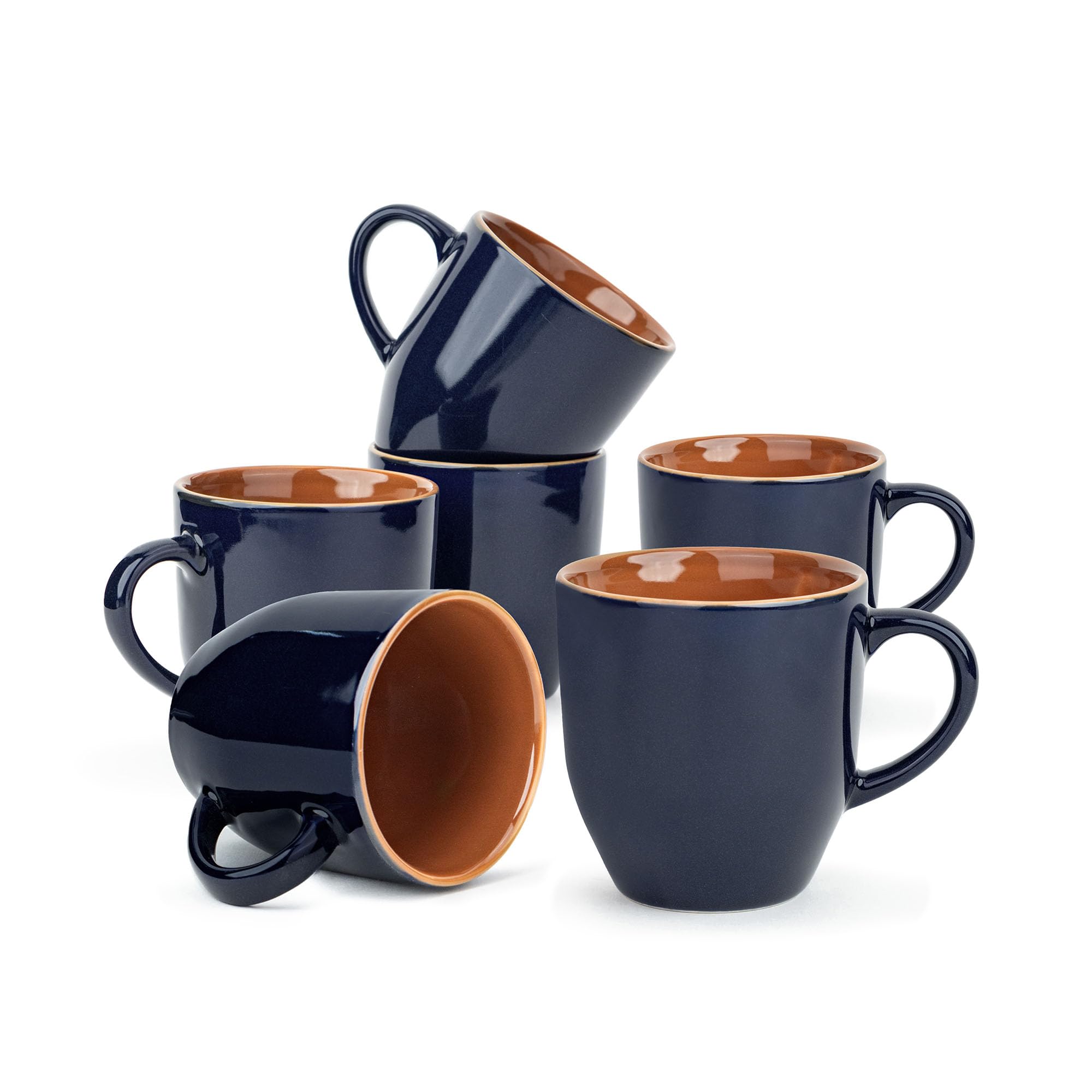 Shay Keramik-Kaffeebecher-Set, 6er-Set, 300 ml, Blaugrün | mittlere Tasse | glänzende Oberfläche | Steingut-Kaffeetassen-Set | Keramiktasse | mikrowellengeeignet (Blaugrün Milchbecher, 6er-Set)