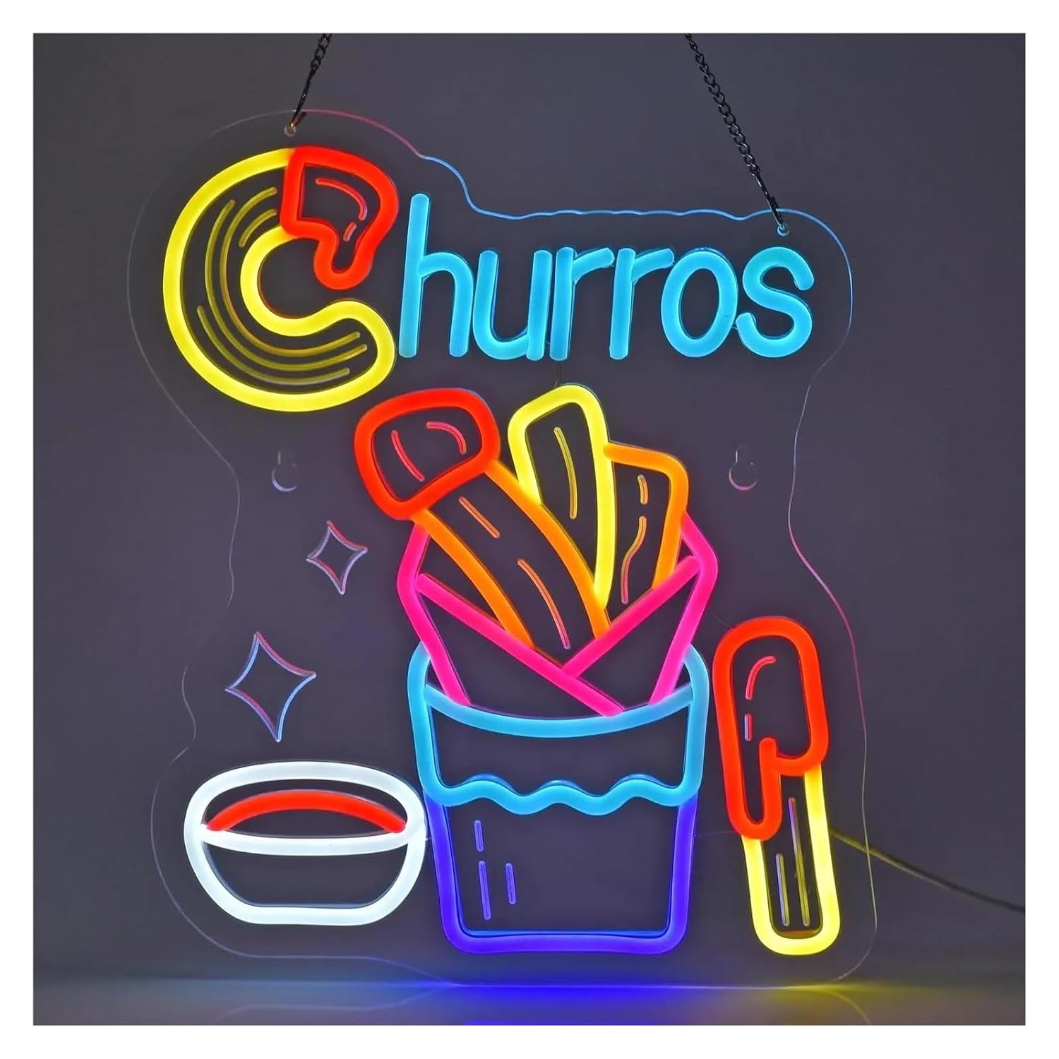 ネオンサイン LED &#34;Churros&#34;ネオンサイン 吊り下げ式ウォールアートライト 装飾 レストラン 店舗 フード