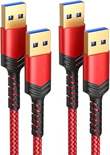 كابل USB إلى USB من جيه سوكس، كابل USB 3.0 A إلى A ذكر، كابل USB ذكر إلى ذكر، سلك USB مزدوج متوافق مع حامل القرص الصلب ومشغل أقراص DVD ومبرد اللاب توب وغير ذلك ( لون أحمر) عبوة من قطعتين (مقاس 1 متر +