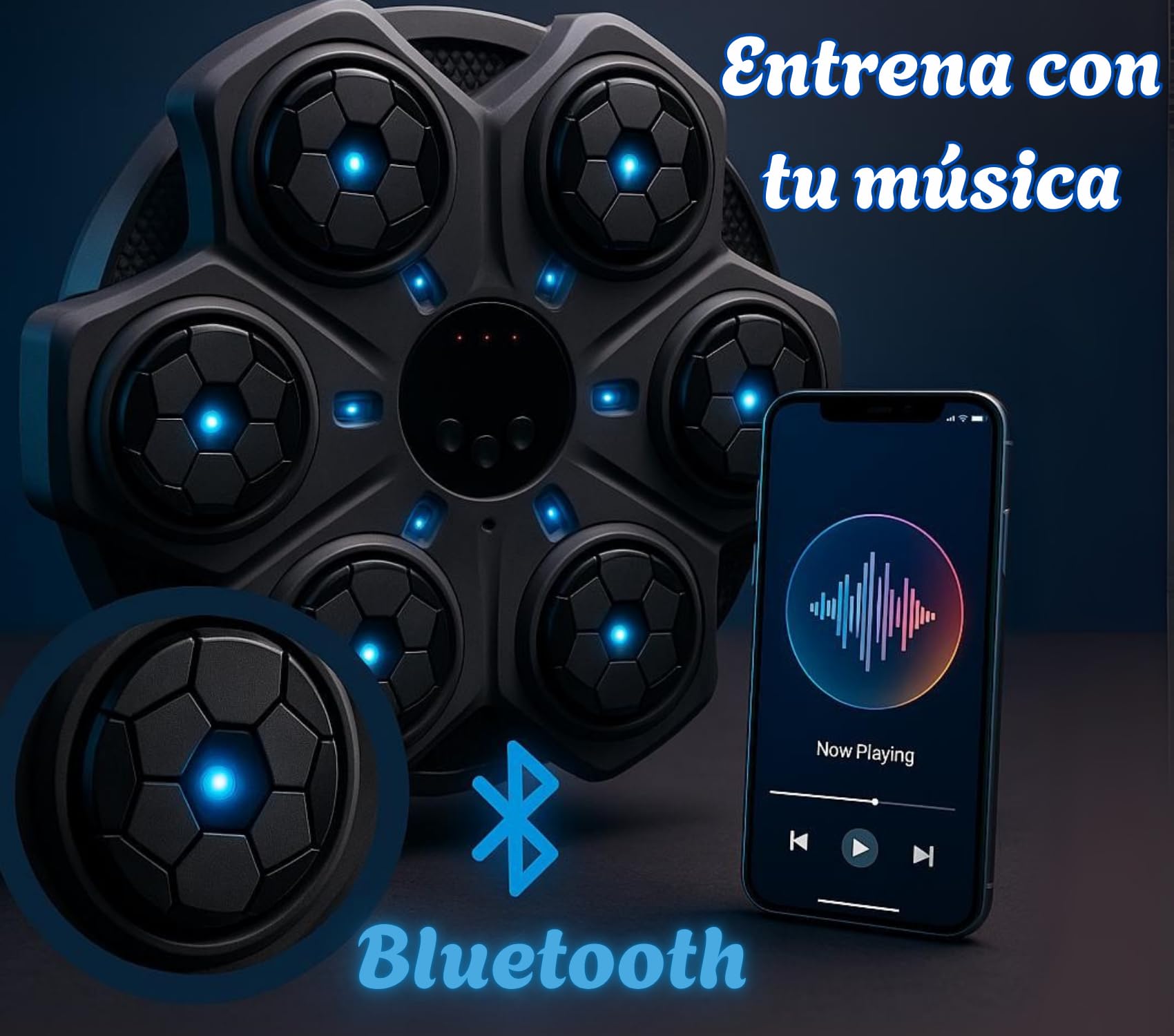 Genérico Máquina de Boxeo Electrónica con Luces LED, Sonido y Bluetooth| Juego de Reflejos para Niños y Adultos| Música Personalizable, Guantes Incluidos, Batería de Litio Recargable USB.