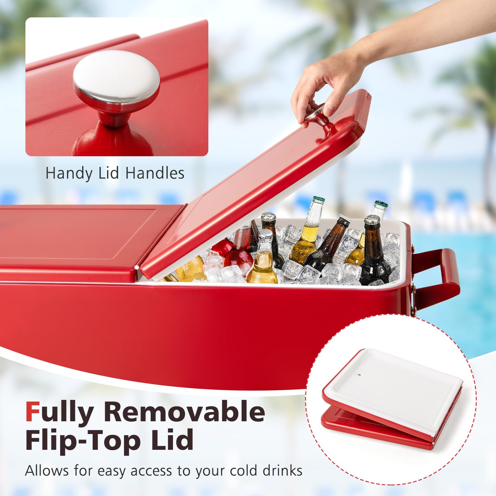 GYMAX Contenitore per ghiaccio da 80 litri, portatile, con ruote di bloccaggio, ripiano inferiore, apribottiglie, acchiappa tappi, per feste all'aperto, piscina, bevande
