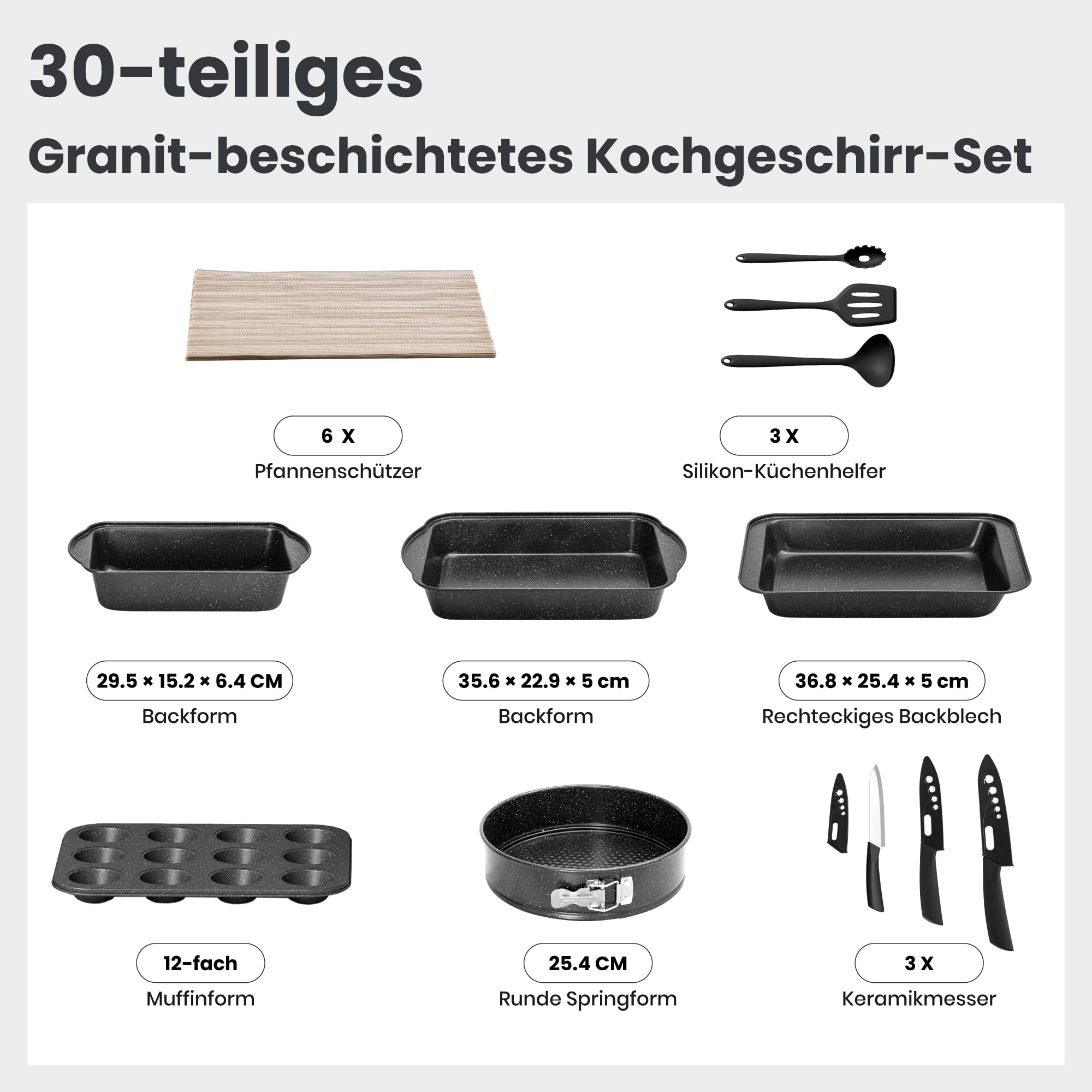 DishDelight 30pcs Ensemble Casserole et Poele Induction Antiadhésif Batterie de Cuisine Poele a Crepe Pancakes sans Pfas sans Pfoa Couvercles Verre