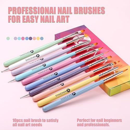 Miniatura 2 de KINGMAS 10 pinceles de arte de uñas, cepillo de limpieza, pincel de pintura de esmalte de uñas de gel, pincel de dibujo, cepillo para delineador de