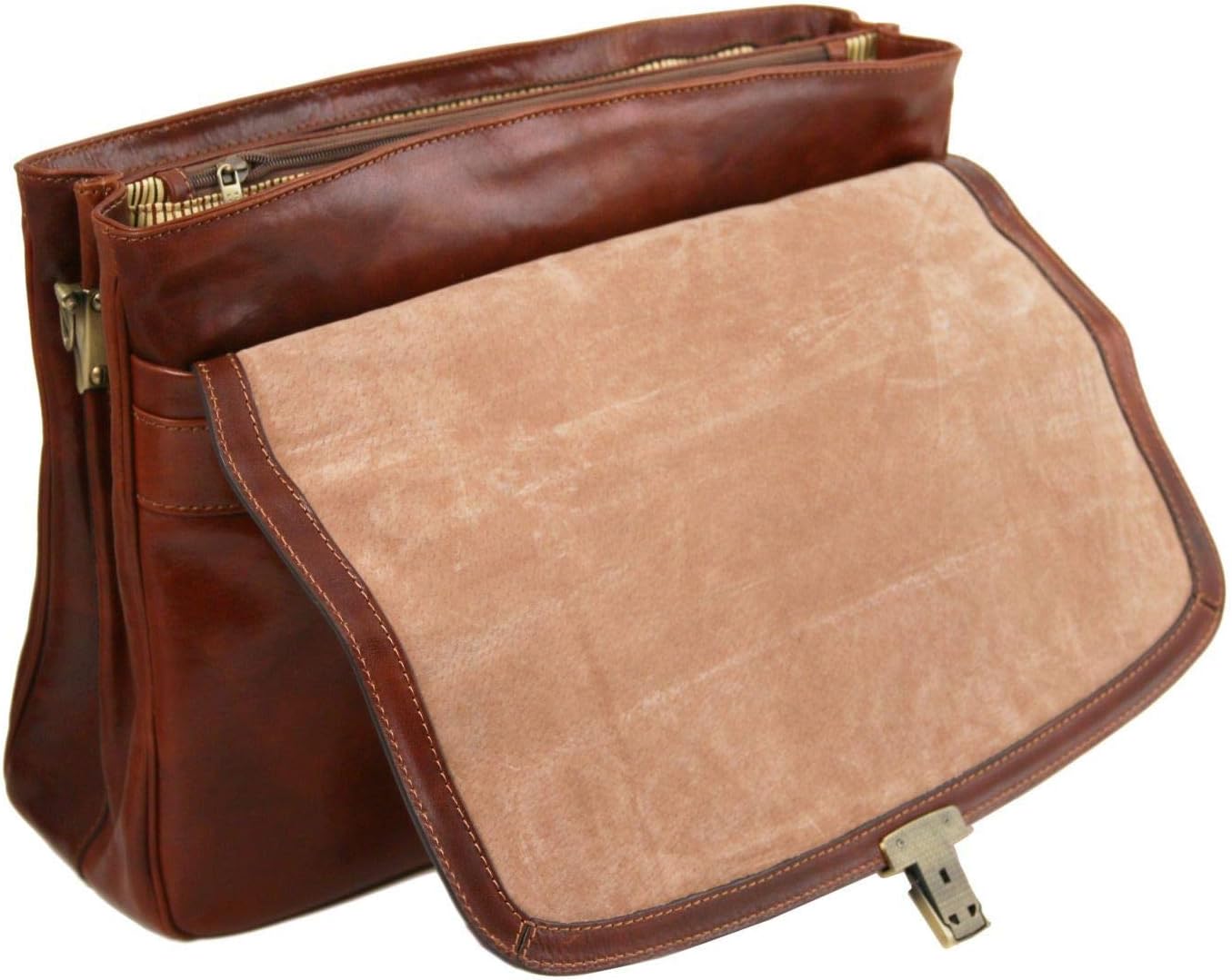 Tuscany Leather Alessandria Leather multi compartment TL SMART laptop briefcase Dark Brown