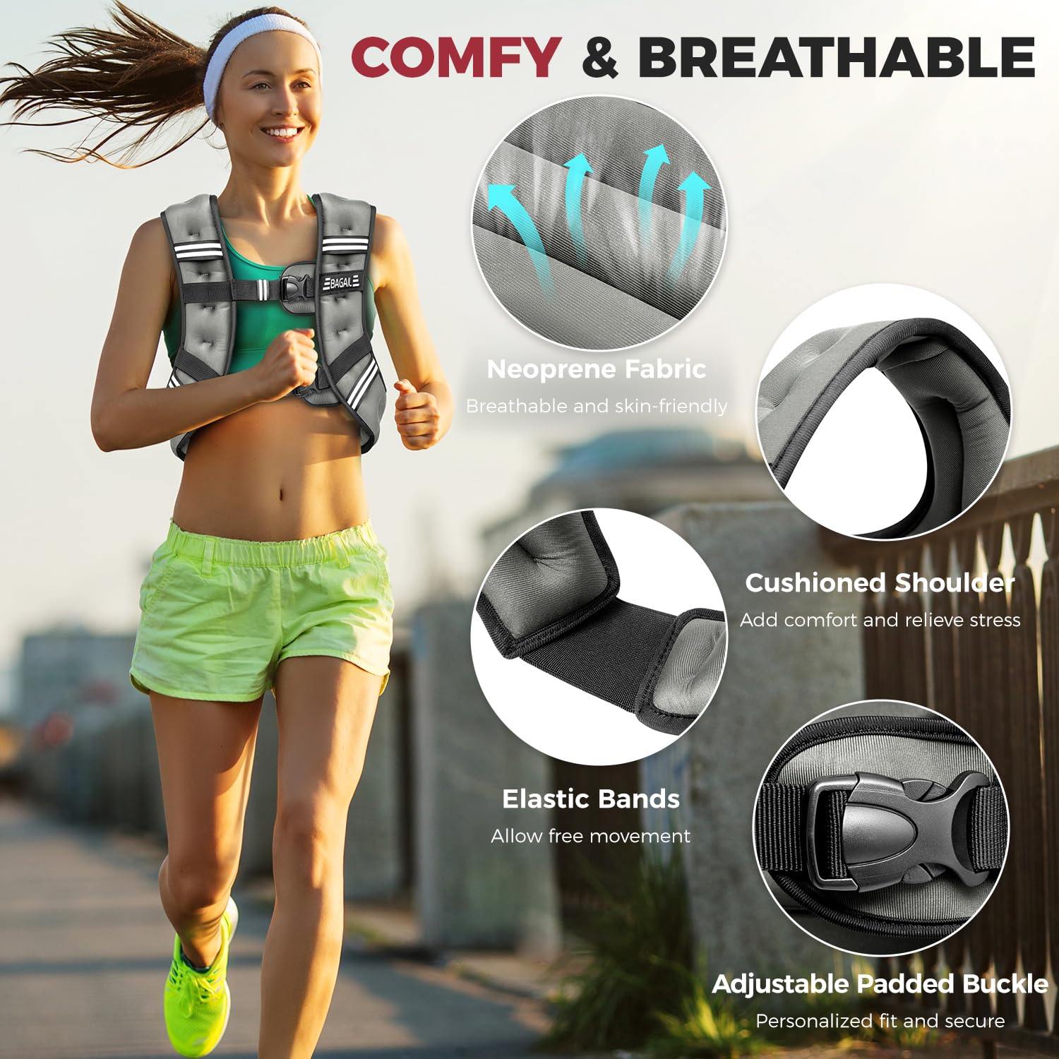 Bagail Gilet Appesantito Per l'Allenamento Della Forza, Misura Del Busto Regolabile, Comoda Tasca, Gilet Appesantito Con Sabbia di Ferro, Ideale per la palestra, lo yoga e l'aerobica