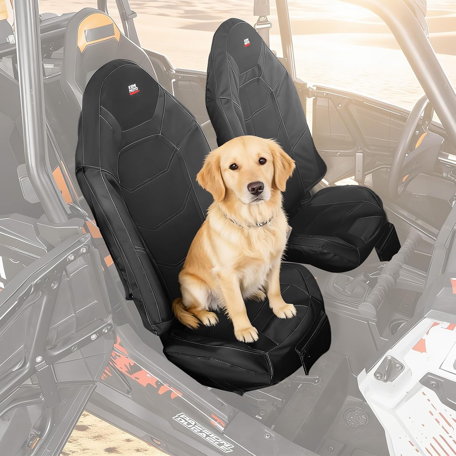 KEMIMOTO 14-23 XP 1000 Seat Covers Gray with Pocket, Compatible with Polaris RZR XP 1000, XP Turbo, RS1 2014-2023 2 and 4 Seater RZR Seat Covers 1680D Water-Resistant 2 Pack