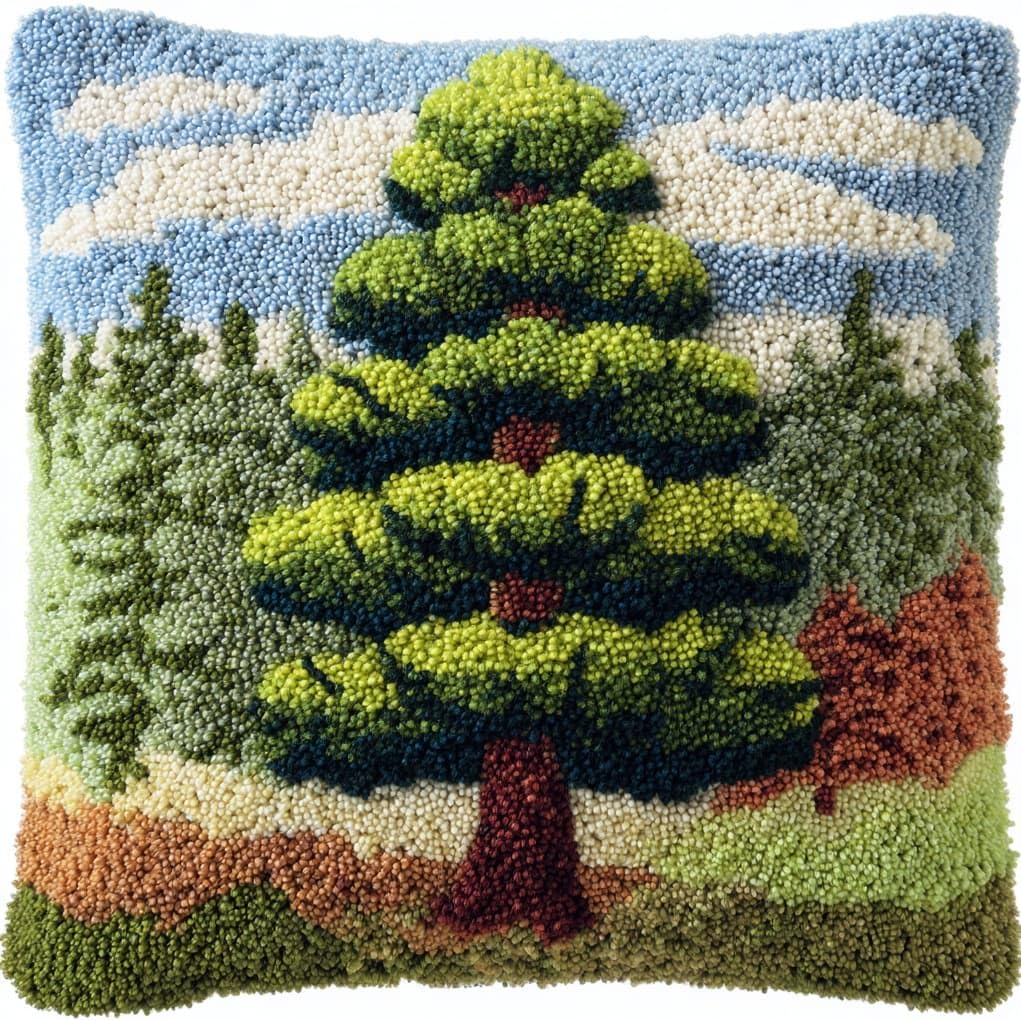WallustrioaW DIY Latch Hook Kits for Adults,Pine Tree Landscape