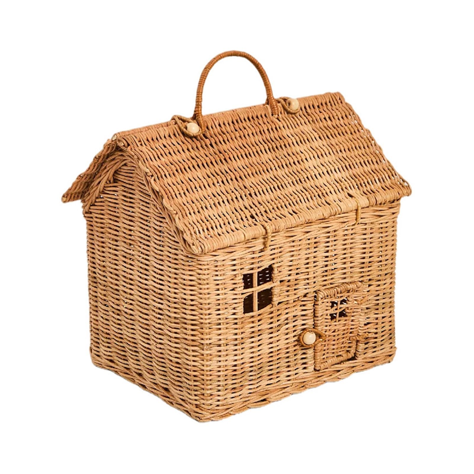 House Shaped Basket Wicker House Rattan Bags for Women Handbags Handmade Straw Storage Basket Bag Candy Picnic Box Hollow Woven