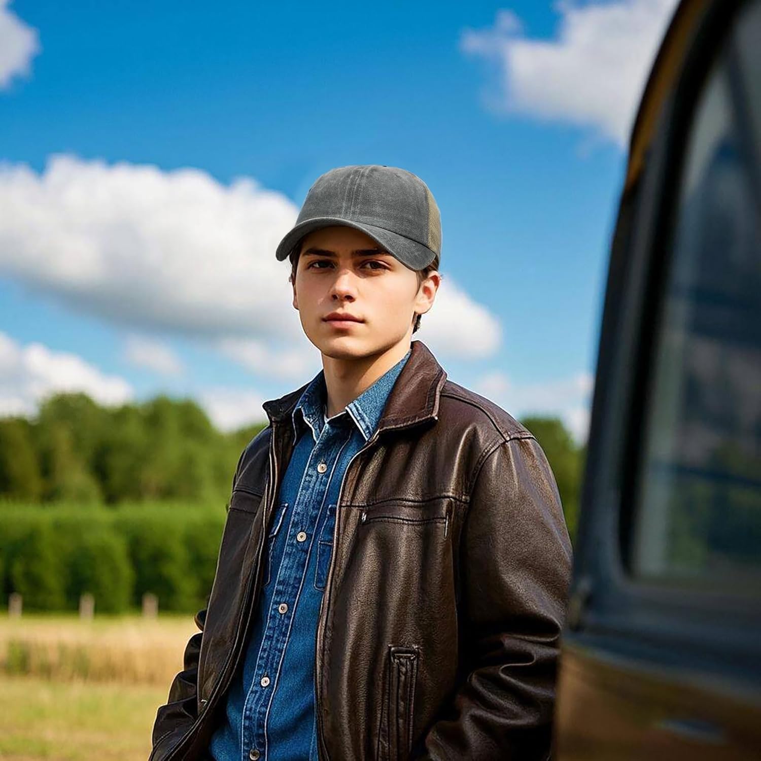 Croogo Men's Adjustable Mesh Back Cap Curved Bill Snapback Mesh Baseball Cap Retro Washed Trucker Cap Breathable Sun Hat - Image 2