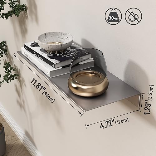 Miniatura 3 de Danpoo Estante de pared de metal estante flotante pequeño estante de pared de baño estantes de exhibición de 12 pulgadas para almacenamiento de