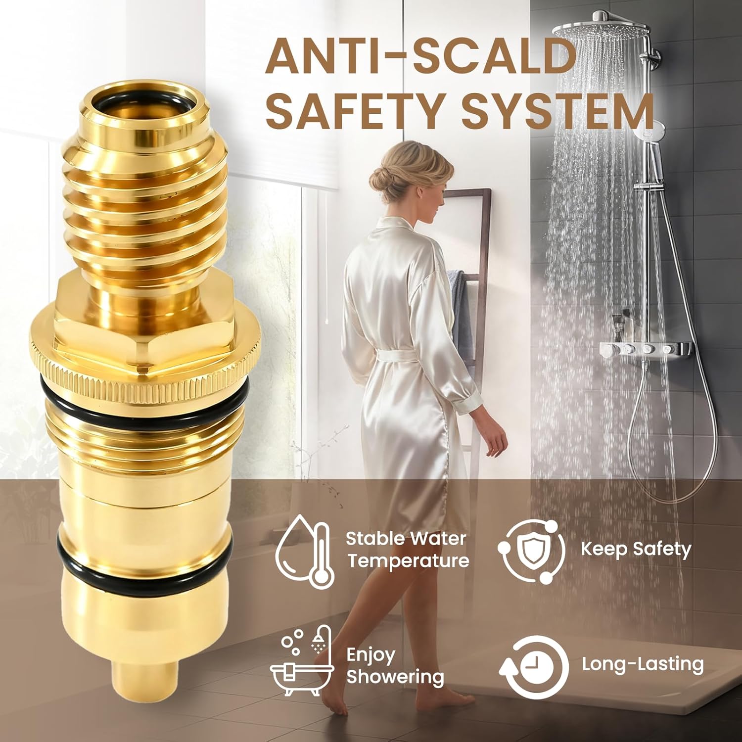 GR-47450000 Thermostatic Cartridge, 1/2" Brass Replacement – Compatible with Grohe 47450, Grohtherm 1000/3000, and Automatic 2000 Shower Faucets