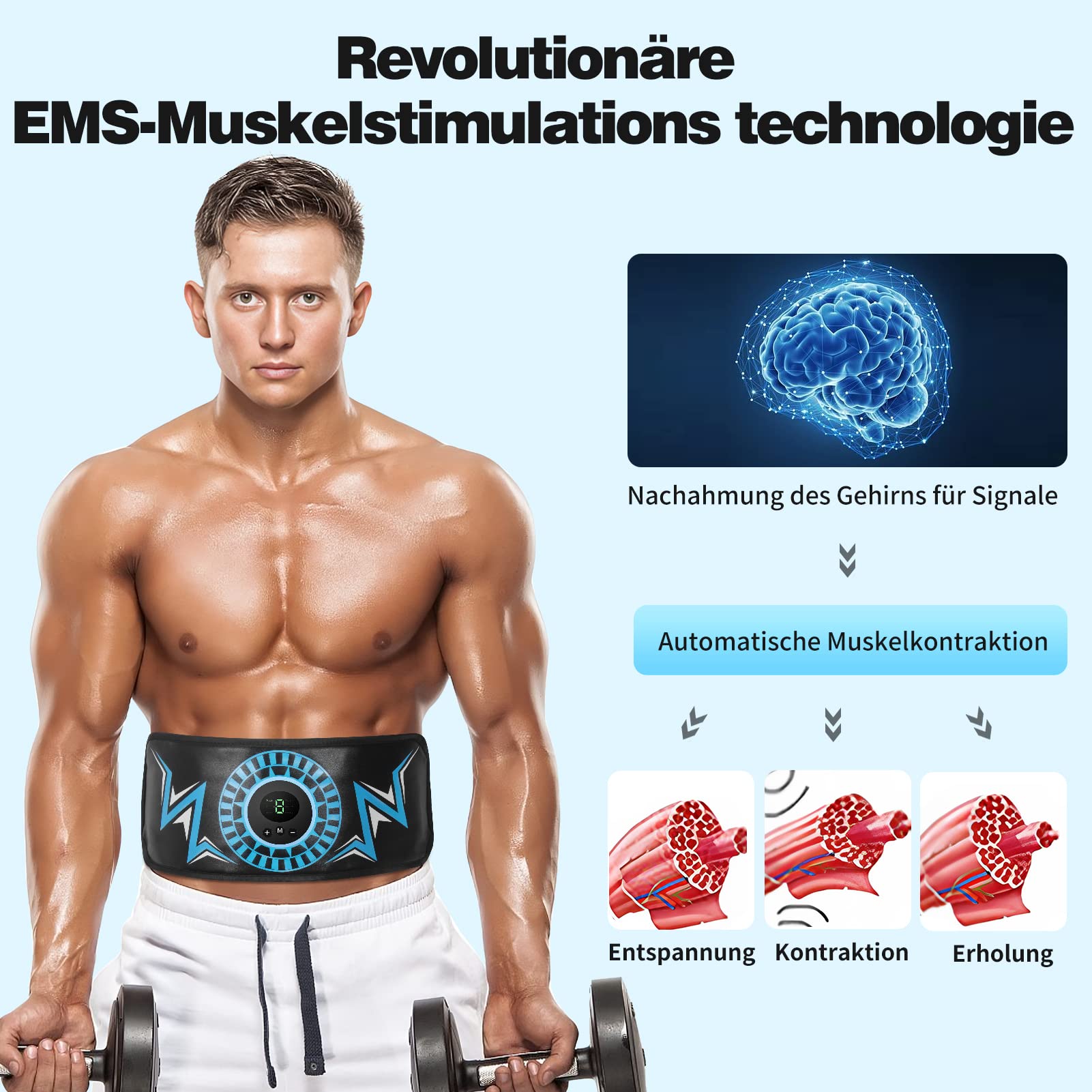 Bauchmuskeltrainer EMS Trainingsgerät - Bauchtrainer,Wissenschaftlich Bestätigt Sicher Effektiv Schnelle EMS-Technologie Bauchtrainer, EMS Bauchmuskeltrainer Mit Zusätzlichem Verlängerungsgurt