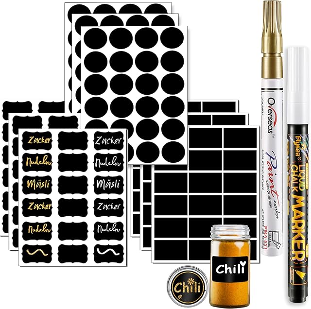 DZSEE® Chalkboard Stickers, Blackboard Labels, Stickers for Labelling, Kitchen Labels for Glass Bottles, Jam Jars, 120pcs