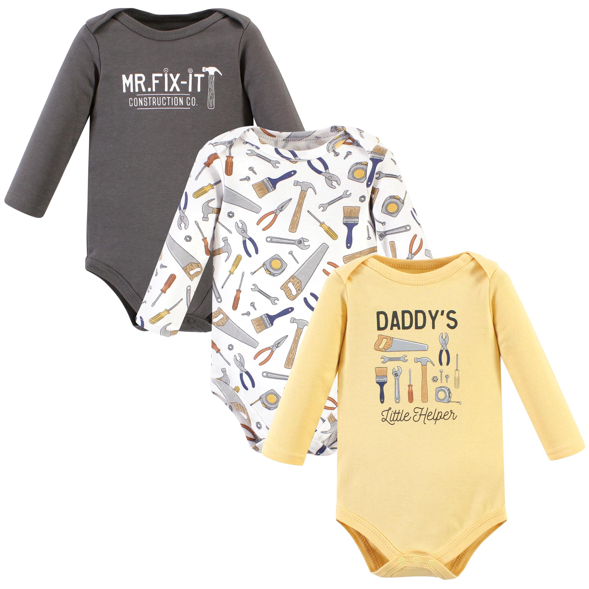 Hudson Baby Unisex Baby Cotton Long-Sleeve Bodysuits, Construction Work 3-Pack, 0-3 Months