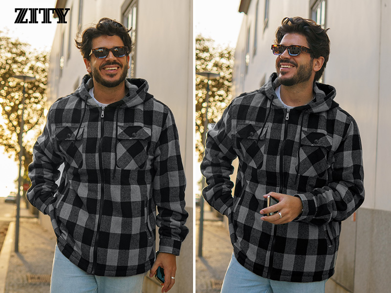 Amazon.com: ZITY Men's Flannel Hooded Jacket Fleece Sherpa Lined